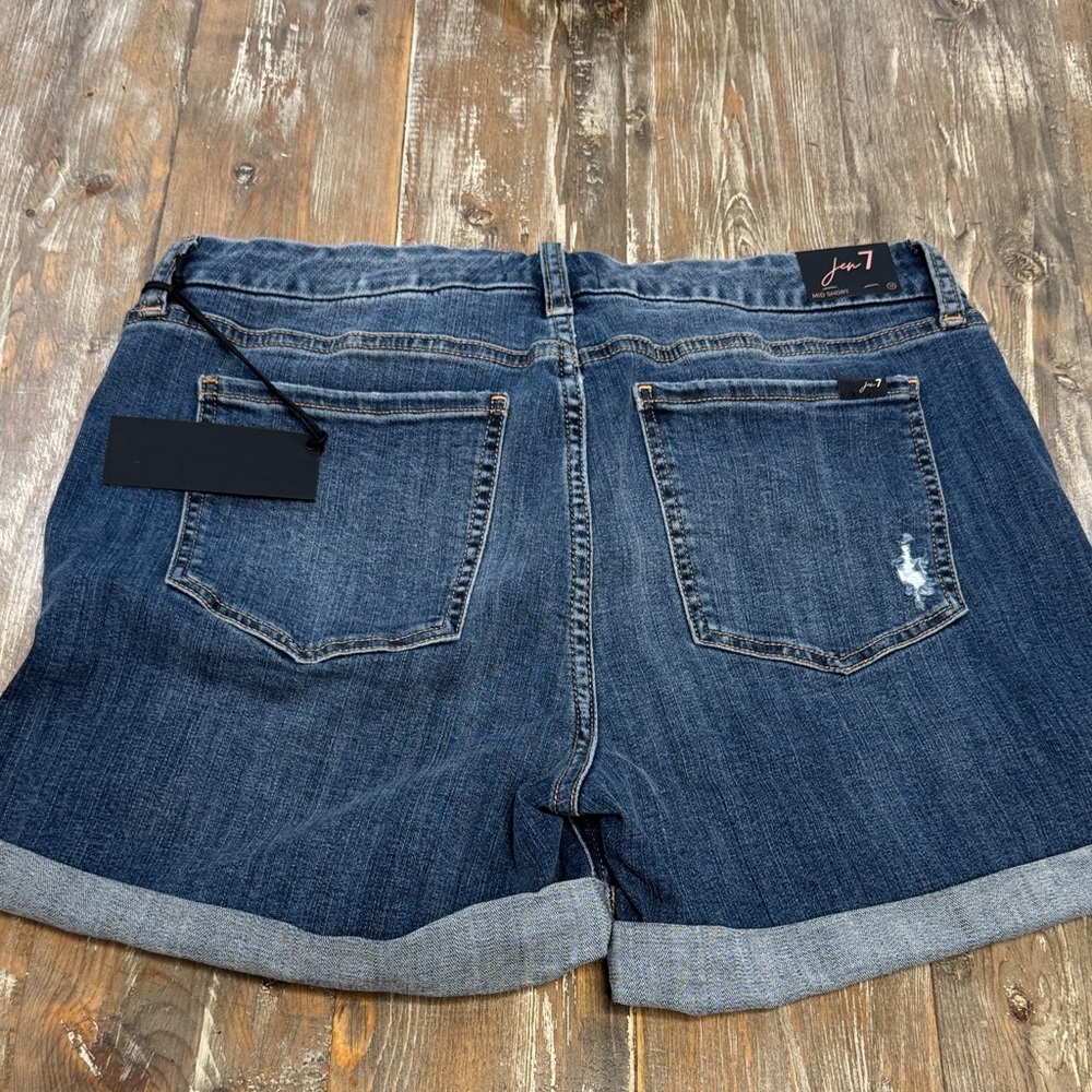 7 For All Mankind Dark Blue Distressed Jean Shorts - Picture 3 of 3